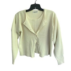 Rio de Cent 2 pc Sweater Set Cardigan Cream Size Small